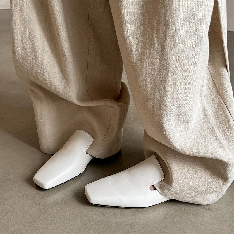 Fashion New Genuine Leather Kid Suede Flat Shoes Slippers Women Covered Toe Natural Leather Casual Slippers Female Daily Walk Slippers