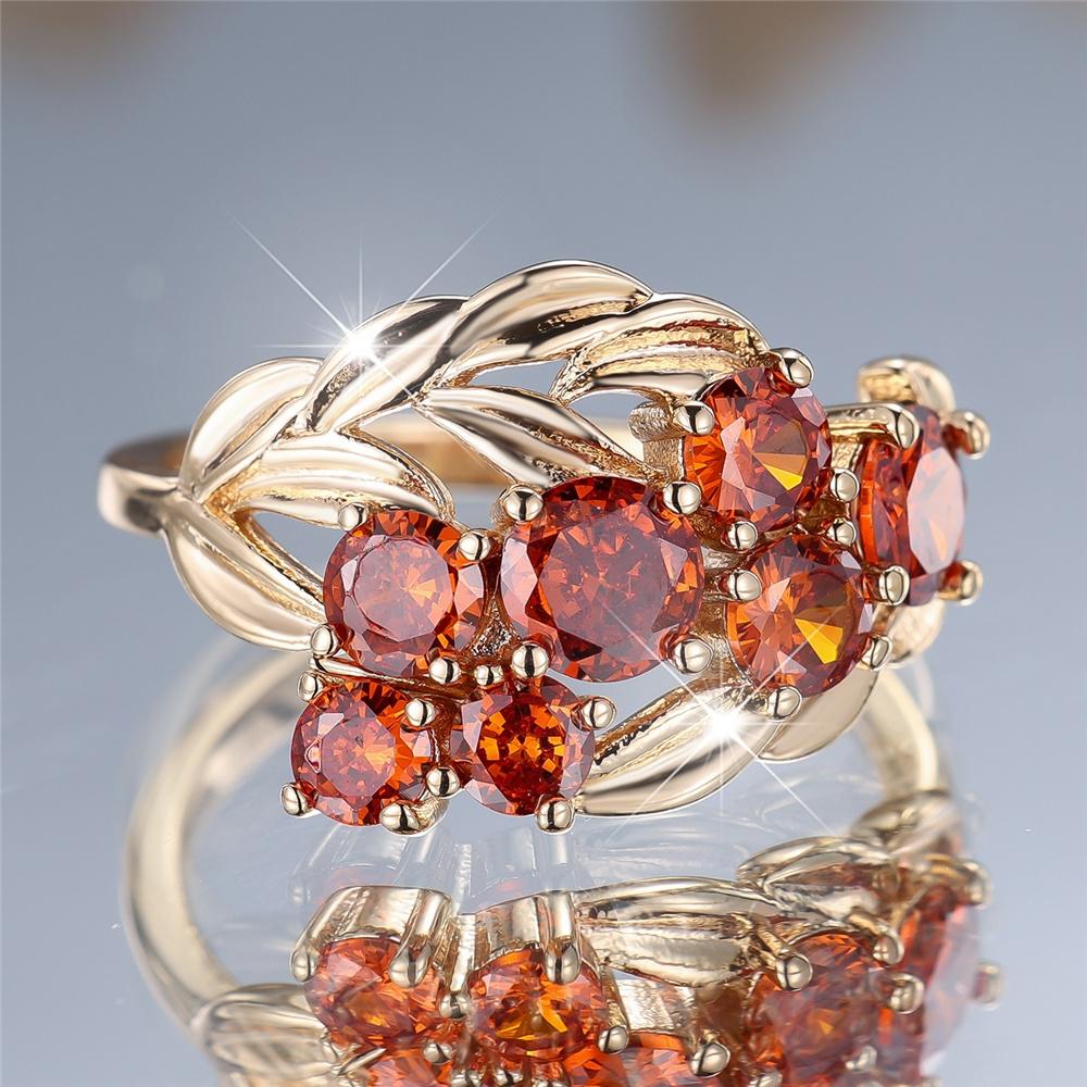 

Crystal Female Small Red Zircon Stone Engagement Wheat Ring Vintage Gold Color Wedding Bands Jewelry For Women Men 10