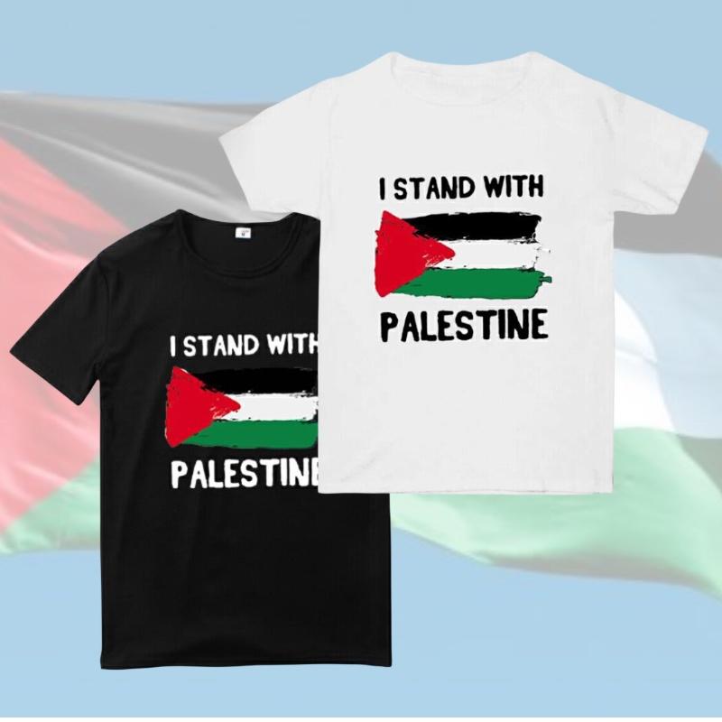 Free Palestine Men's Short Sleeve T-shirt With Round Neck Trendy Cartoon Print Polyester Fiber Teenage Style