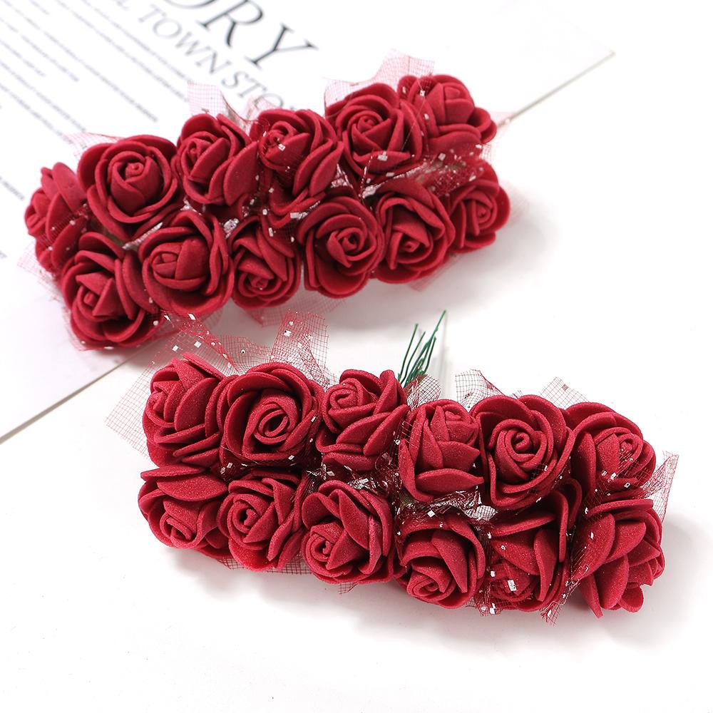 12/36/60Pcs Rose Artificial Flowers Bouquet Foam Fake Flowers Wedding Decoration for Home Room Decor DIY Craft Gifts Accessory