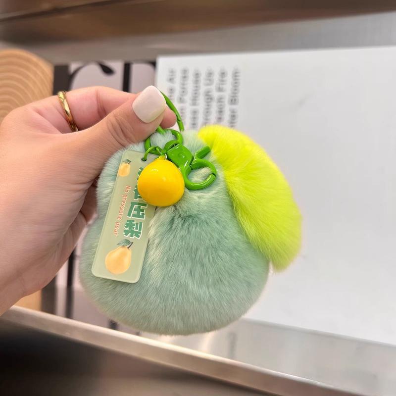 Cute Plush Keychain Pear Doll Toys Keychain Accessories Women Plush Rex Rabbit Fur Auto Key Ring Bag Decoration Pendant Gift