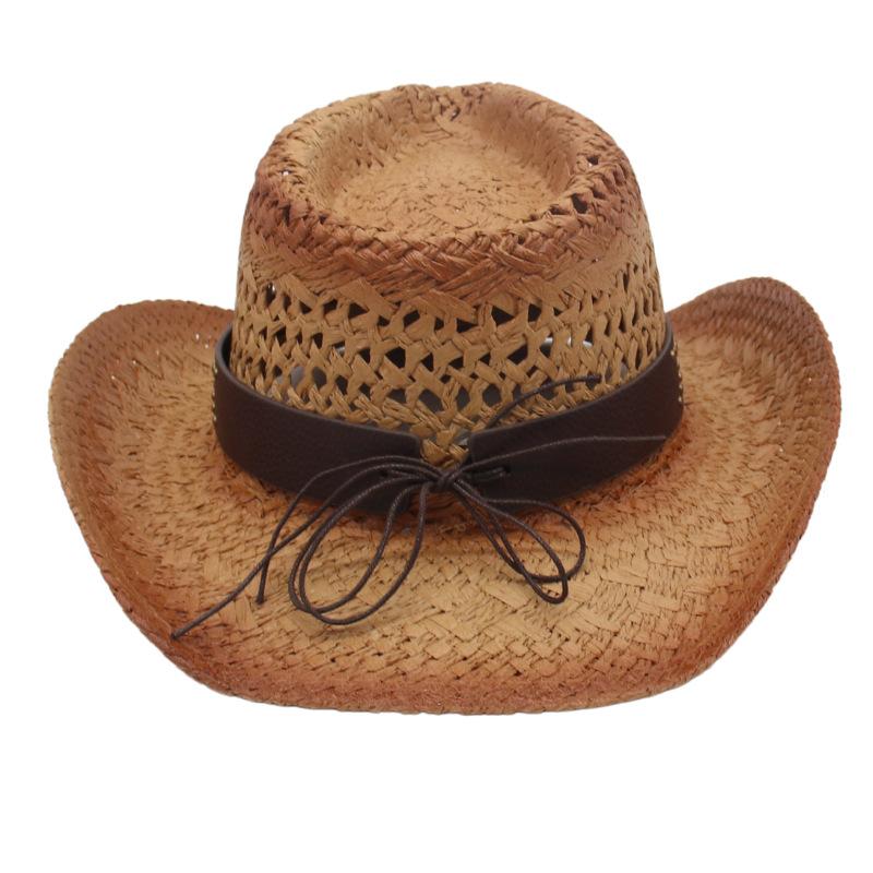 Cowboy hat, Panama cutout straw hat, denim straw hat for women, European and American belt decoration, sun-protection beach hat