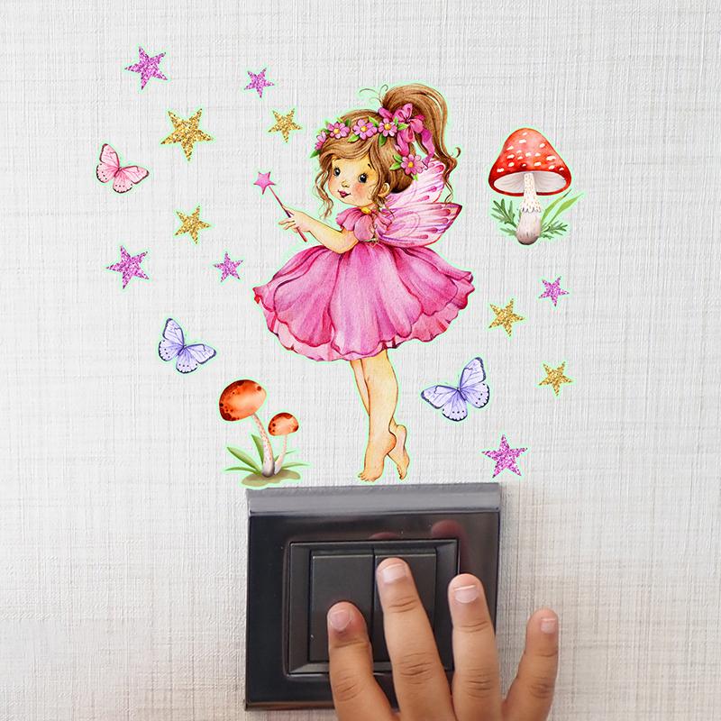 Cartoon Cute Mushroom Little Girl Stars Butterfly Glow-In-The-Dark Stickers Switch Stickers Decorative Wall Stickers