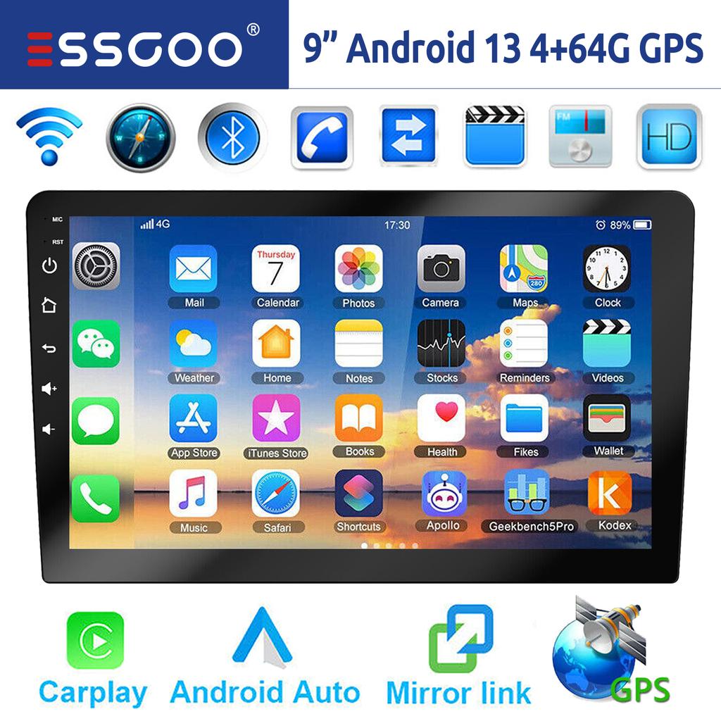 ESSGOO 7"/9"/10“ 2 DIN Android 13 4+64G Car Stereo Carplay Android Auto GPS Navigation Bluetooth FM RDS Radio WIFI Touchscreen