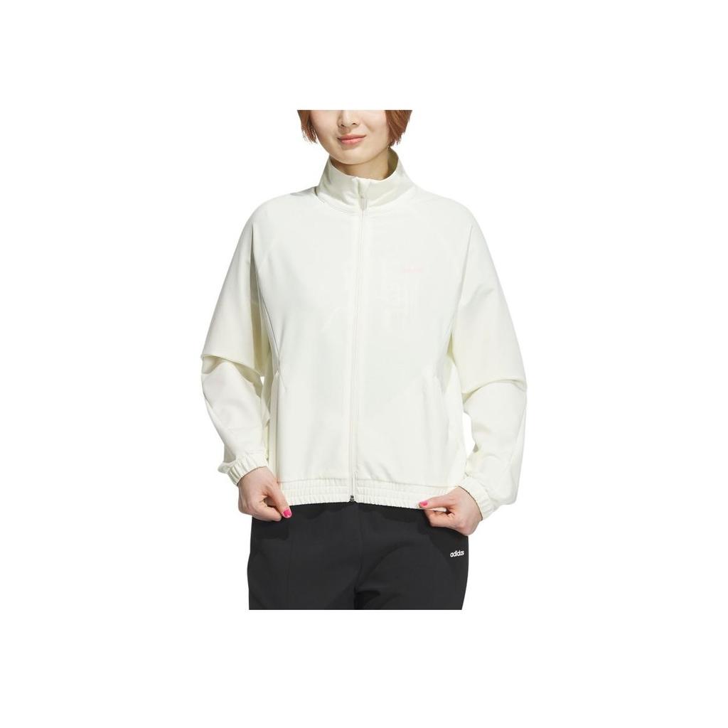 Adidas Logo Print Solid Color Outdoor Casual Sports Polo Jacket Women Jacket Ivory JE3581