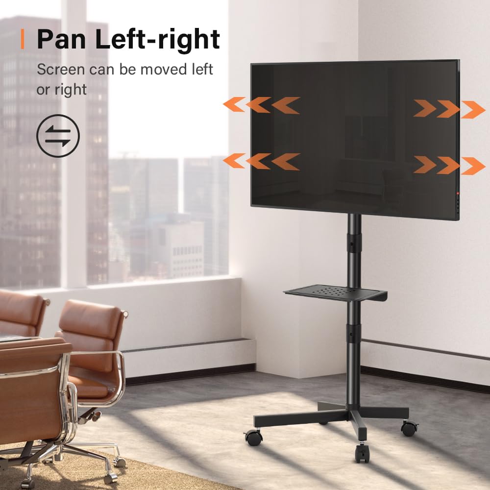 KTONER Carucior TV mobil Suport TV cu role inch LCD compatibil cu LED-uri Reglabil in inaltime cu raft Incarcare maxima VESA 400x400mm carucior TV mobil
