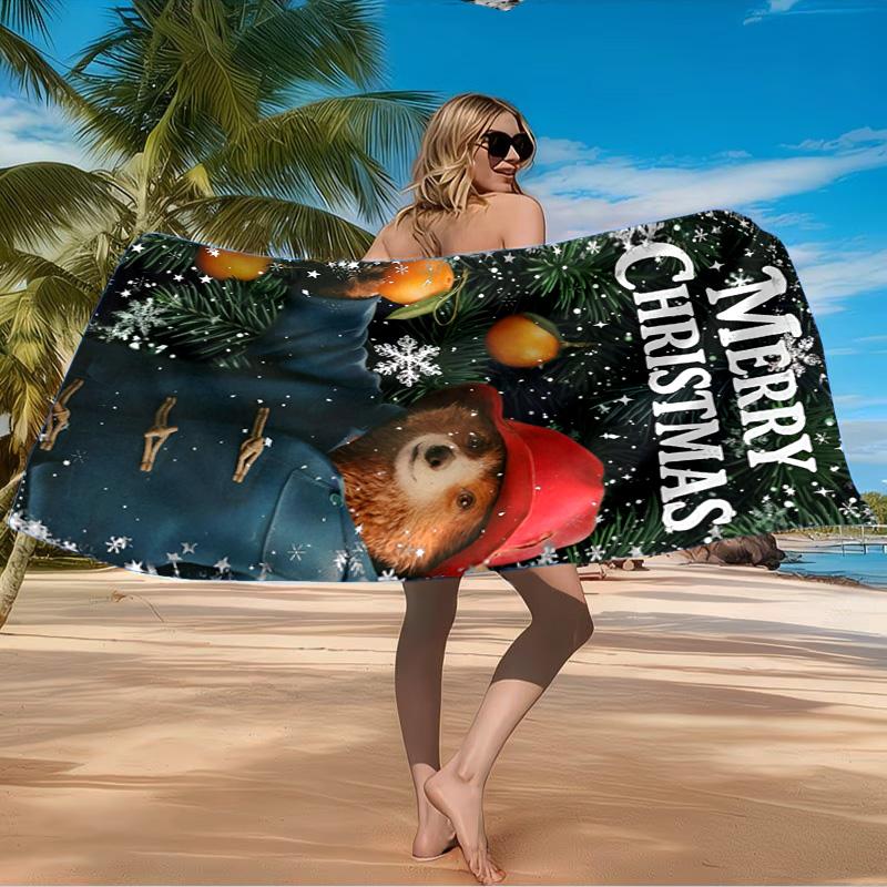 Red Hat Bear In The City Beach Towel Microfiber Beach Towel, Lightweight and Quick-Dry, for Summer Travel, Swimming Pool Fan Birthday Gift