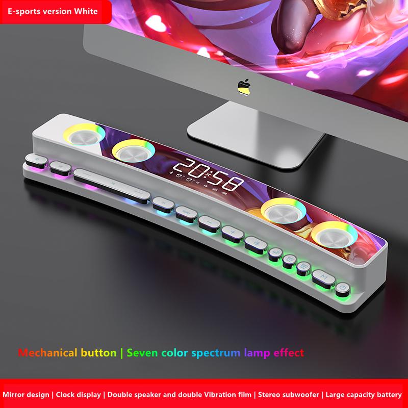 Altavoz de juego inalámbrico con Bluetooth, barra de sonido LED 3D estéreo, Subwoofer AUX FM, reloj para el hogar, barra de sonido interior, altavoz para ordenador, 3600mAh