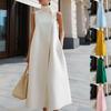 New European and American Elegant Commuter Stand-up Collar One-button Solid Color Sleeveless Vest Dress