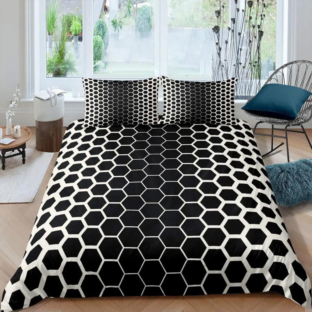 Sechseckige Bettbezug-Set Wabenmarmor Bettdeckenbezug-Set Bienenstock Sechseck Batik King Size Geometrisches Diamant-Bettwäscheset