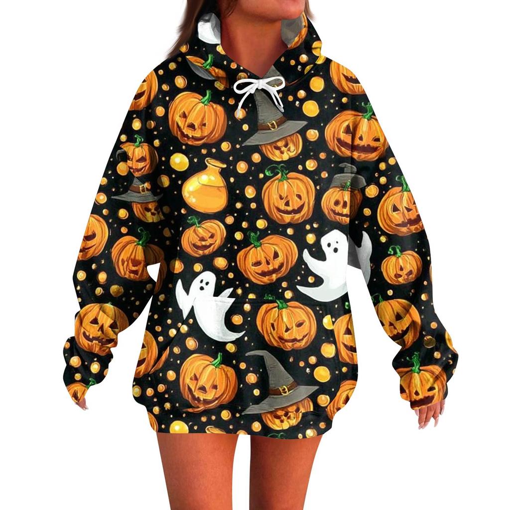 Women's Fashion Casual Halloween Print Long Sleeve Hoodie