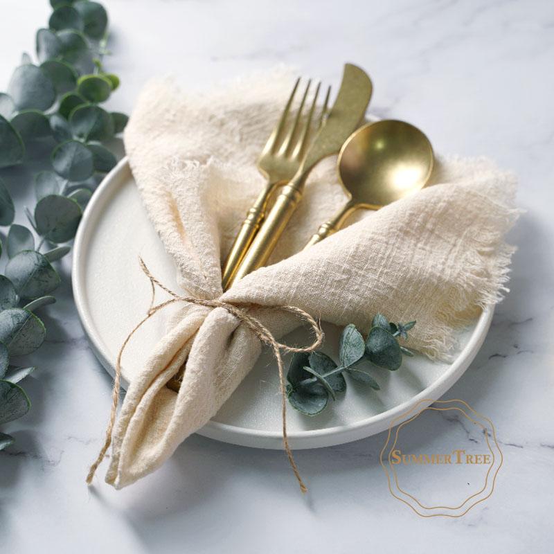 20PCS Napkins 41x41CM Cotton Cloth Gauze Retro Burr Rustic Kitchen Tea Towel Wedding Party Dinner Christmas Napkin Table Decor