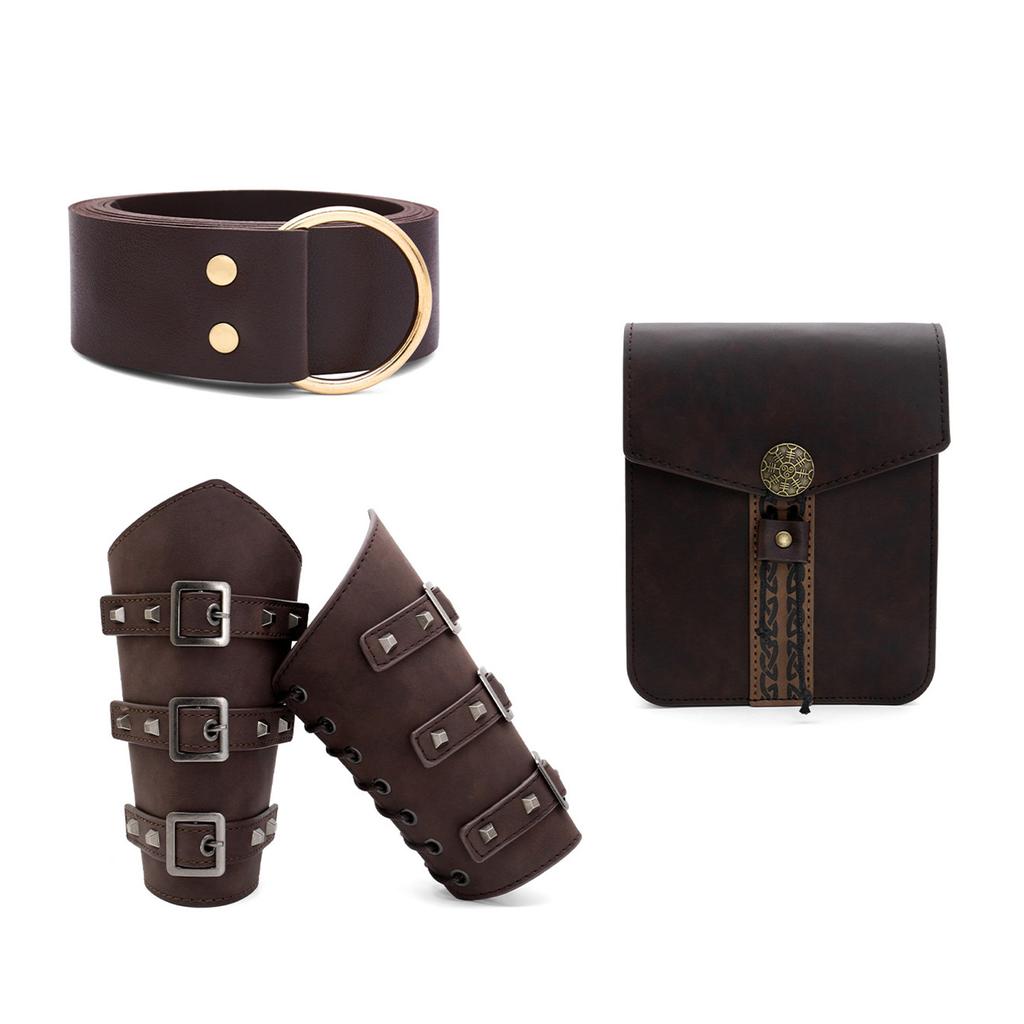 Renaissances Costume Vikinges Costume Accessories Set Medieval Pirate Leather Belt Bracers Cosplay Halloween Costumes