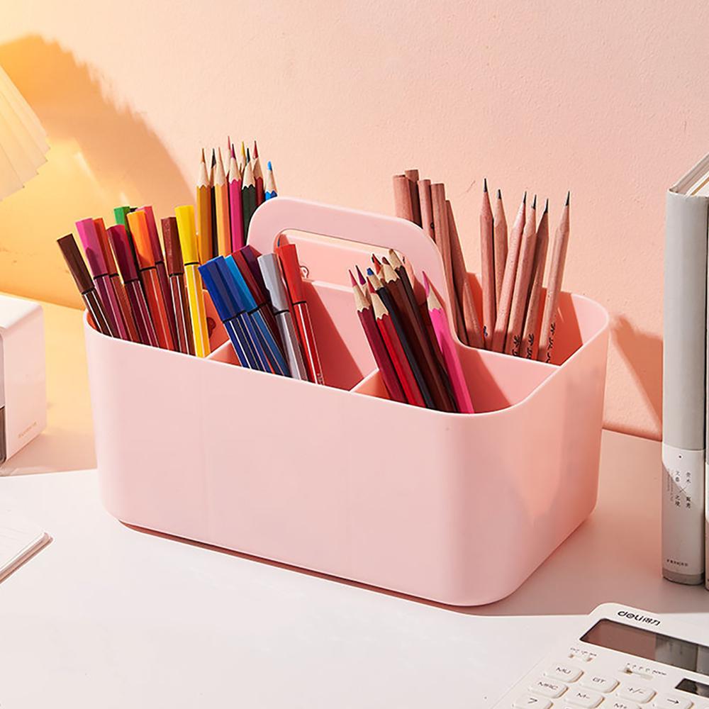 Pen Holder Storage Box Large Capacity Desktop Stationary with Handle Watercolor Marker Caddies Art Supply Storage Holder