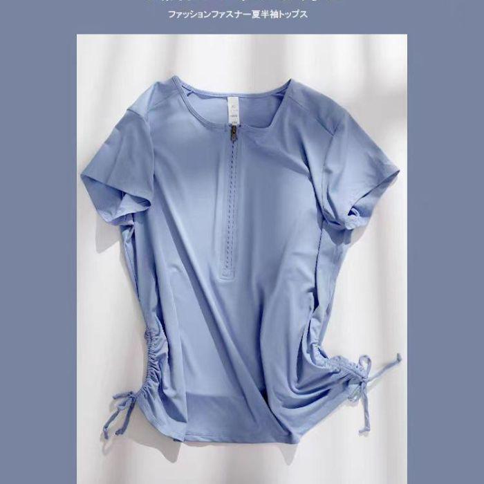 

Breathable Women s Plus Size Short Sleeve Half Zip Fitness Top for Summer Yoga & Running S for 85-95 kg синій