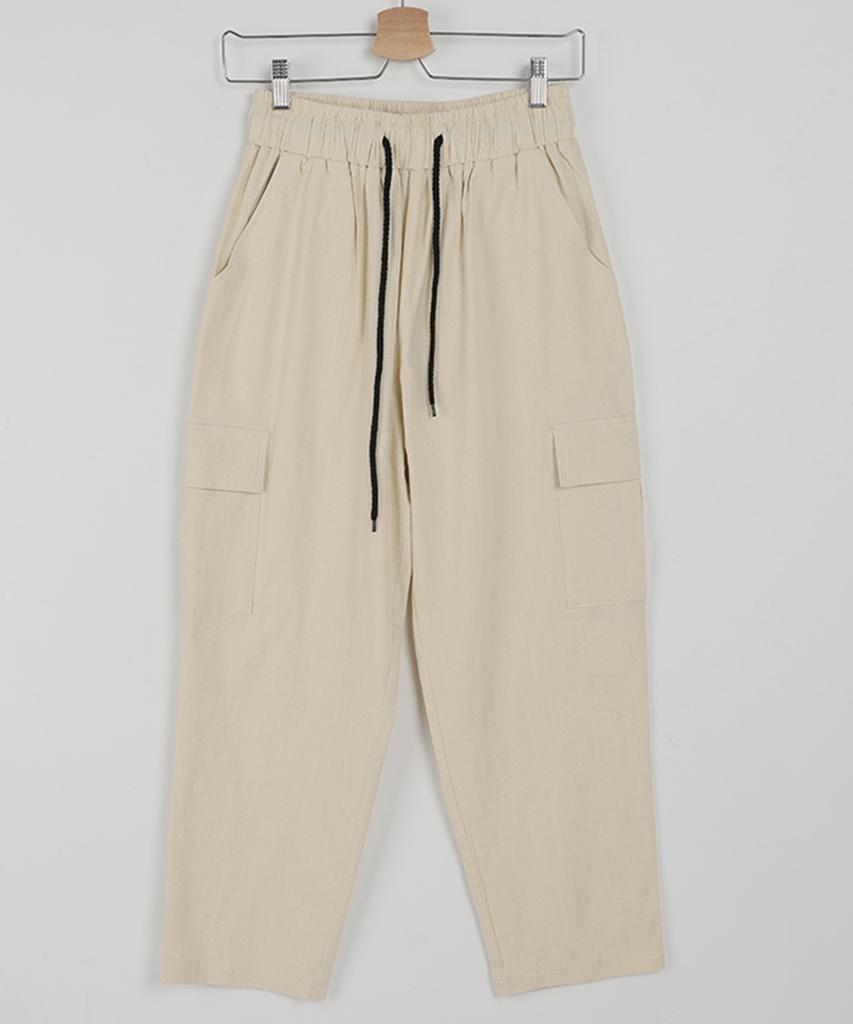 Ppaeppae Elastic Cargo Flap Pocket Spandex Crooked Wide Pants