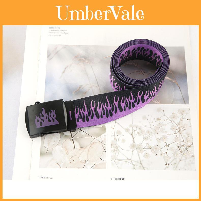 Trendy Streetwear Canvas Belt With Flame Pattern For Casual Wear