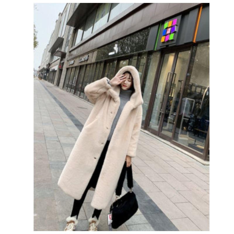 

Пушистая куртка женская большого размера осенне-зимняя утолщенная из искусственного норкового меха средней длины с капюшоном свободная плюшевая куртка из искусственного меха XXL абрикосовый