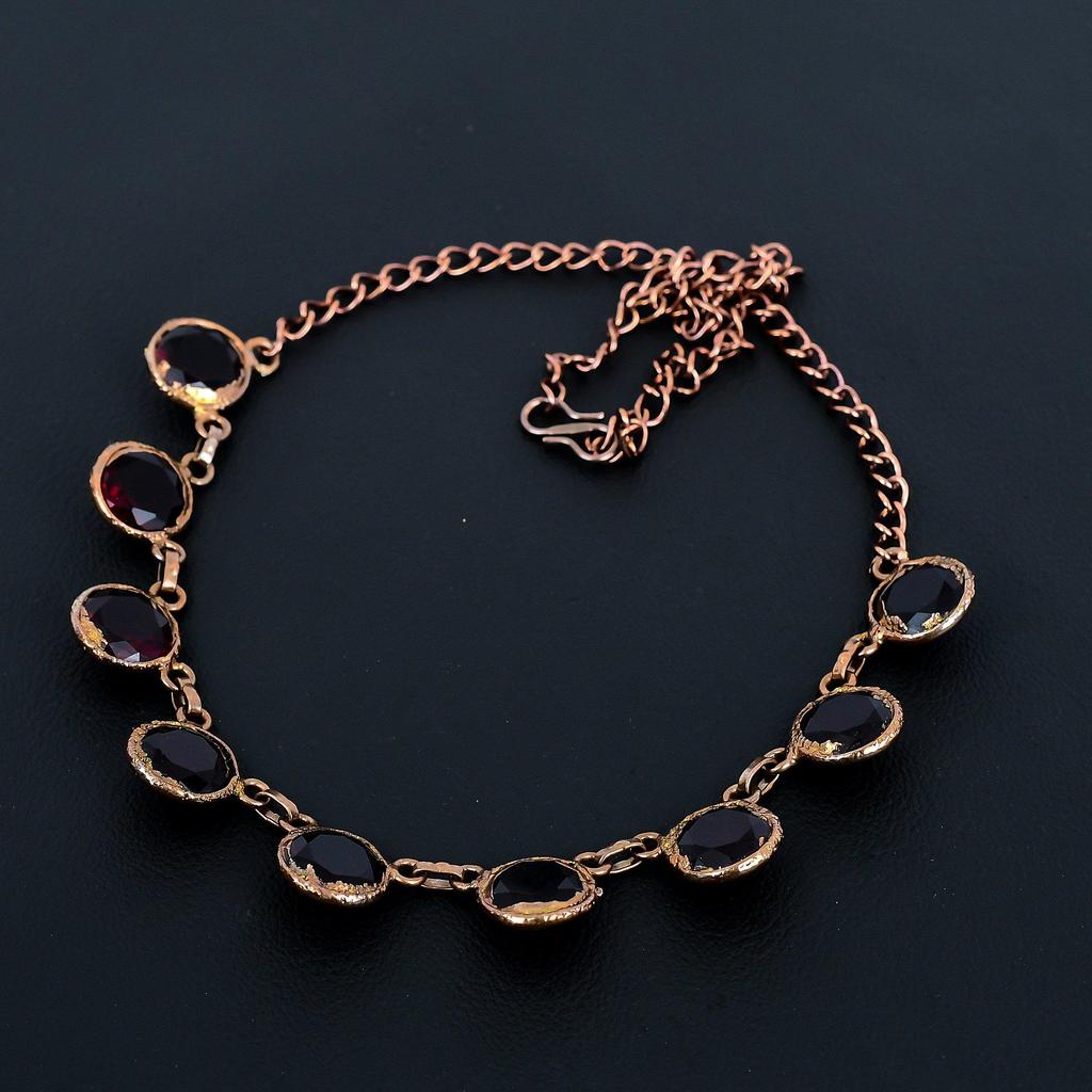 Garnet Copper Electroformed Necklace with Adjustable Chain, Handmade Gemstone Jewelry Necklace For Memorial Day