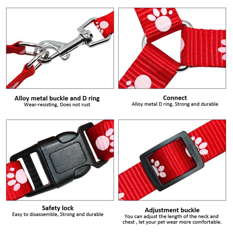 Cute Paw Print Step Dog Harness and Leash Set Nylon Adjustable Dog Harness Walking Leash Strap for Small Medium Dogs