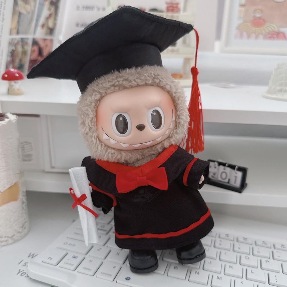 For 17cm Labubu Doll Clothes Fashion Clothes Doctoral Gown Dresses Color Match Graduation Cap Bachelor Hat Dolls Accessories Cute Decoration