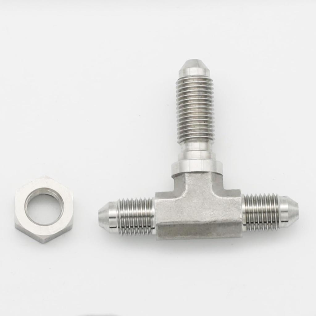 3AN Male Stainless Steel 3 Way Bulkhead Tee T Brake Hose Fitting Adapter with AN3 Bulkhead Lock Nut
