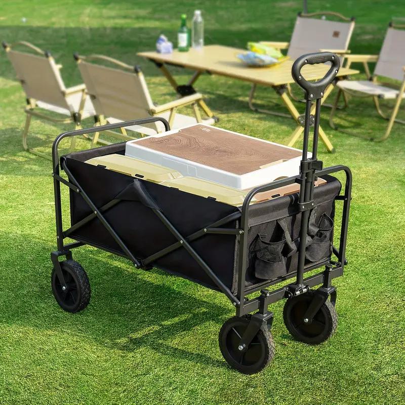 1pc Collapsible Foldable Wagon Cart, Heavy Duty Utility Garden Cart With All-Terrain Wheels For Beach, Lawn, Sports, Camping, Black, 30"