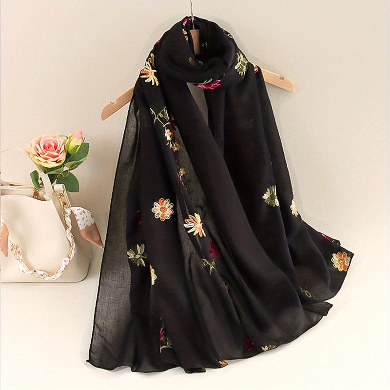 Fashionable Design Embroidered Flower Pattern Women's Scarf Shawl Elegant and Breathable Daily Versatile Accessory 85 * 180cm