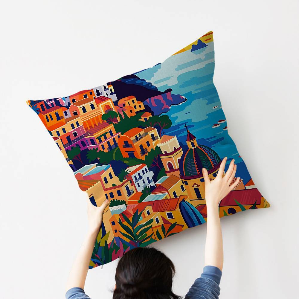 Arte Paesaggistica Amalfi Decorativo Italiano Estetica Stanza Federa Cuscino Arredo Casa Camera da Letto Divano Letto Copricuscino Divano 45x45