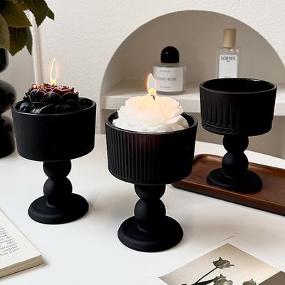 Retro-Kerzenhalter aus schwarzem Milchglas für Stumpenkerzen und Stabkerzen, Kelchgläser, Weingläser, Fotografie-Ornamente, Dekoration