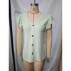 Womens V Neck Eyelet Embroidered Blouse With Short Flutter Sleeves Casual Button Down Top
