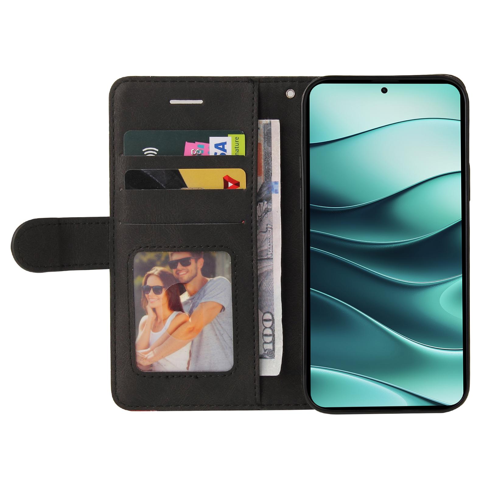 

For Xiaomi Redmi Note 14 5G Leather Case Wallet Stand Color Splicing Phone Cover Red