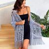 Women Shawl Hollow Embroidery Lace Flower Pattern Summer Shawl with Tassel Hem UV Protection Neck Shoulder