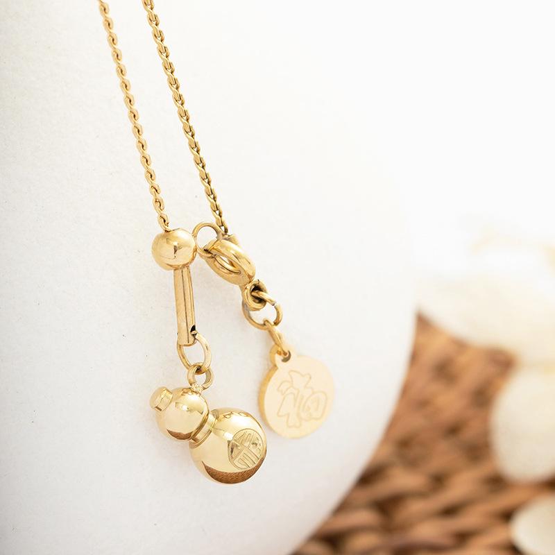 National Style Good Luck Lucky Gourd Titanium Steel Necklace Does Not Fade Niche High-End National Style Retro Stainless Steel Necklace