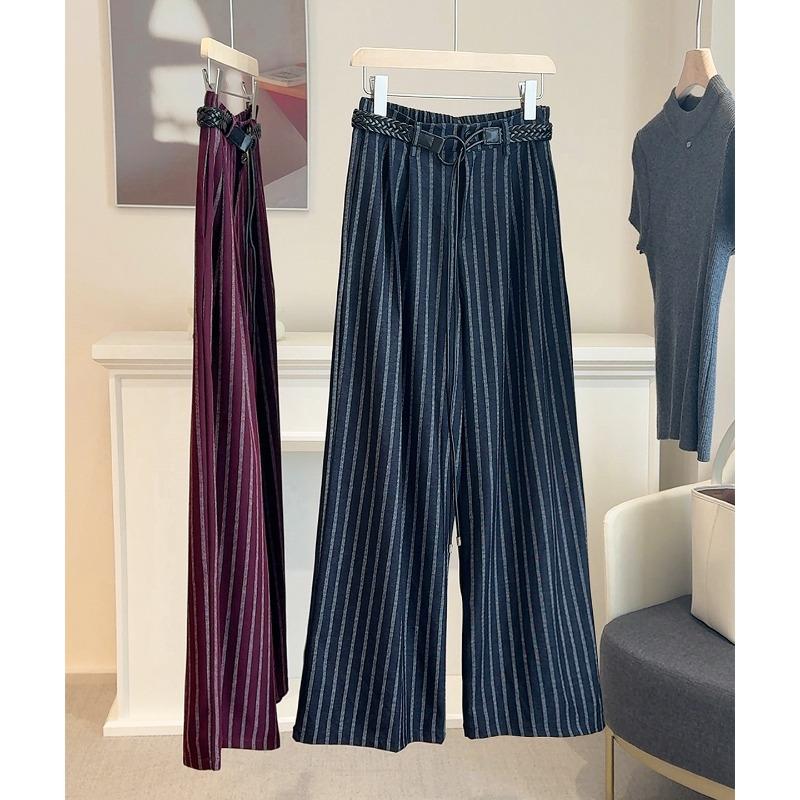 Autumn New Retro Striped Wide-leg Pants Lazy Style Narrow Version Loose and Thin Vertical Straight Casual Pants Women