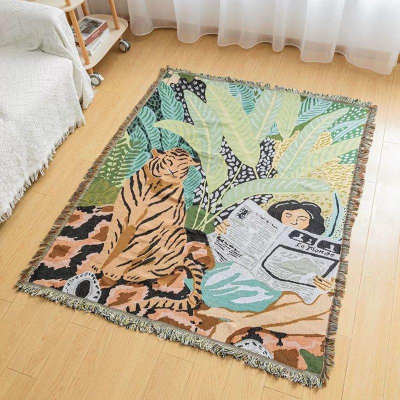 

Art Retro Bedroom Bedside Carpet Bohemia Tapestry Fabrics Hanging Picture Upper Wall Cloth Chinese Style Oil Painting Blanket 80-60 (default vertical version) Tiger Young Adult