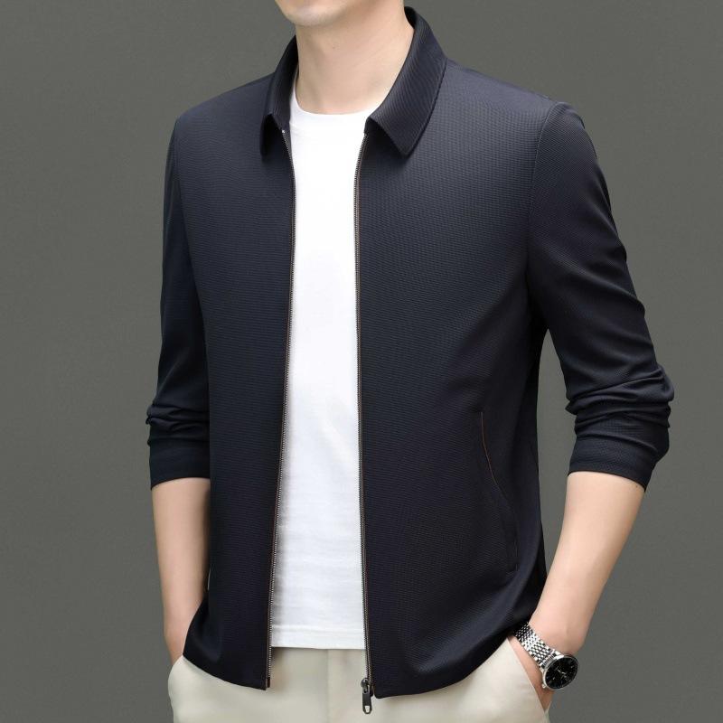 High-end Jacket Men's Spring and Autumn Business Casual Lapel Executive Mulberry Silk Top Men's Middle-aged Dad Wear
