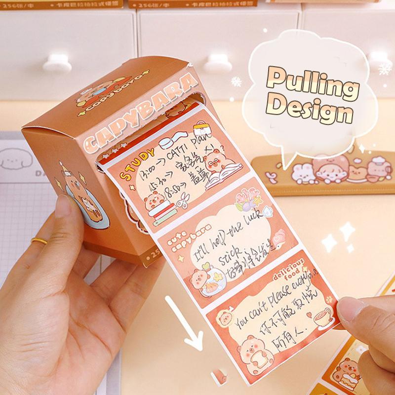100/256 listů Kawaii papírnictví Roztomilé kreslené kapybary Samolepicí bločky Kancelářské potřeby Kreativní trhací Vytahovací typ Poznámkový papír