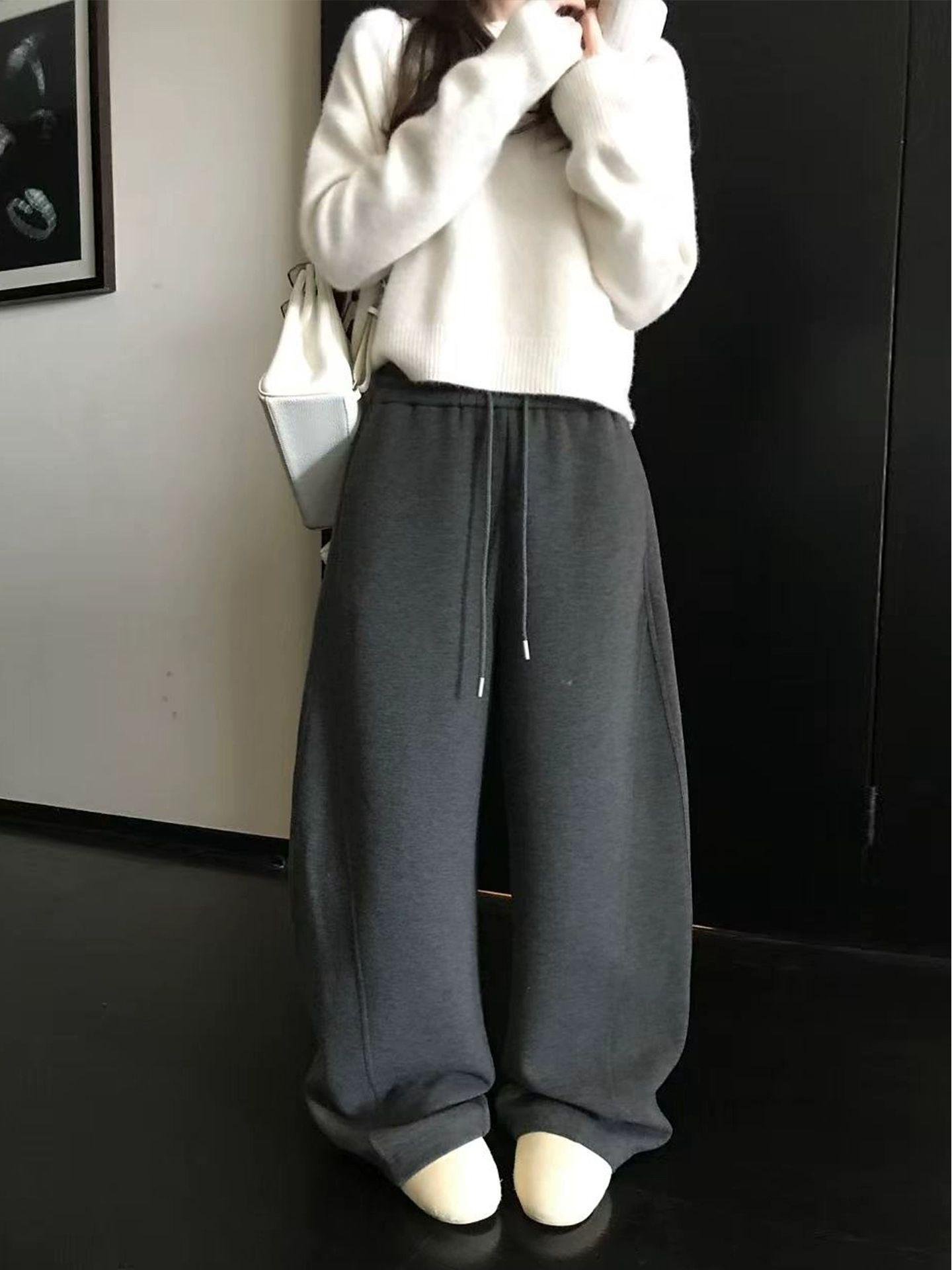 Fengshen 420G Thermal Air-Layer Brushed Wool Wide-Leg Pants S
