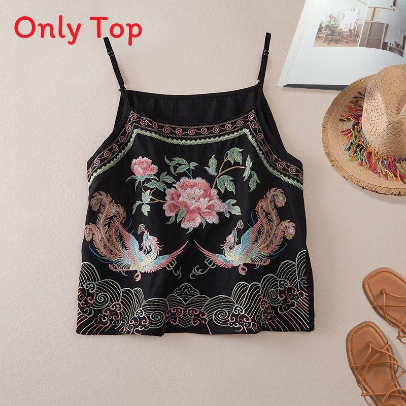Cotton Linen Embroidered Vintage Sleeveless Tank Top For Women Summer Casual Wear