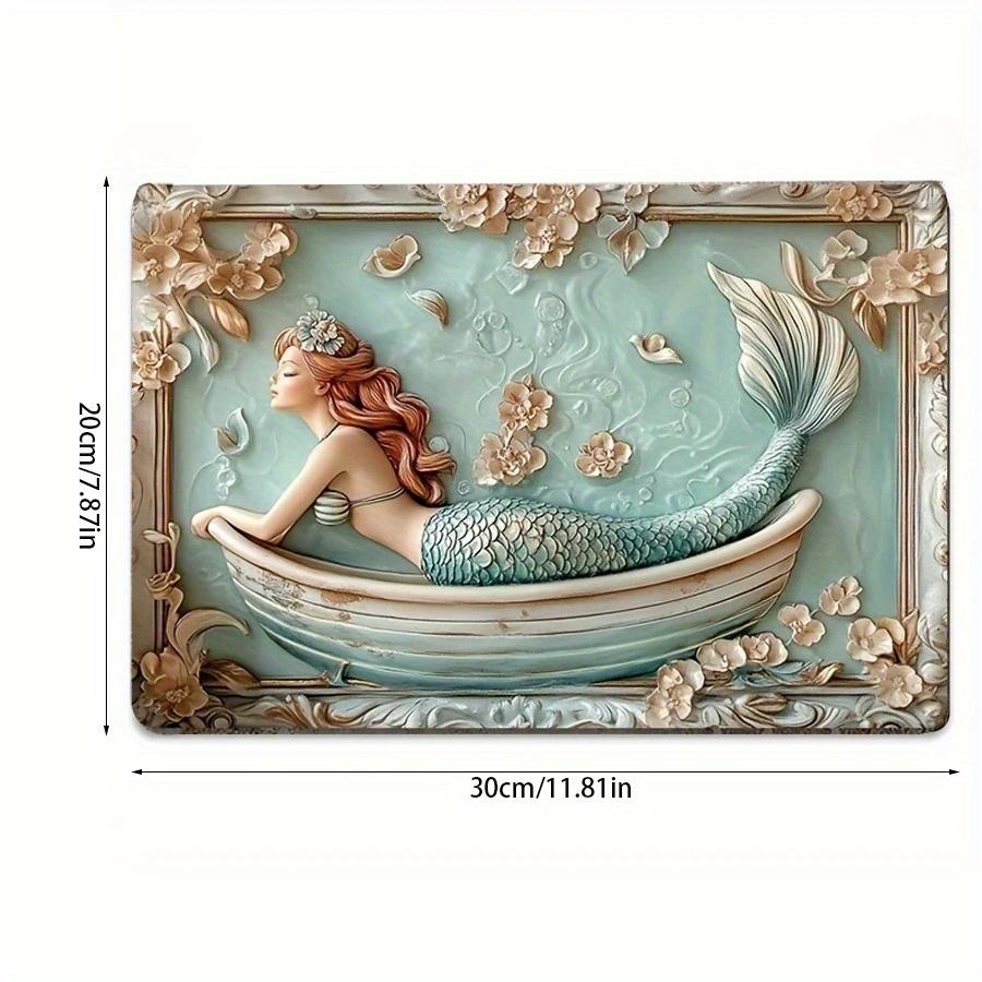 2d Flat 30*20cm, Relaxing Mermaid Wall Art, Wooden Decorative Plaque, Suitable for Home, Bar, Restaurant, and Event Decorations.