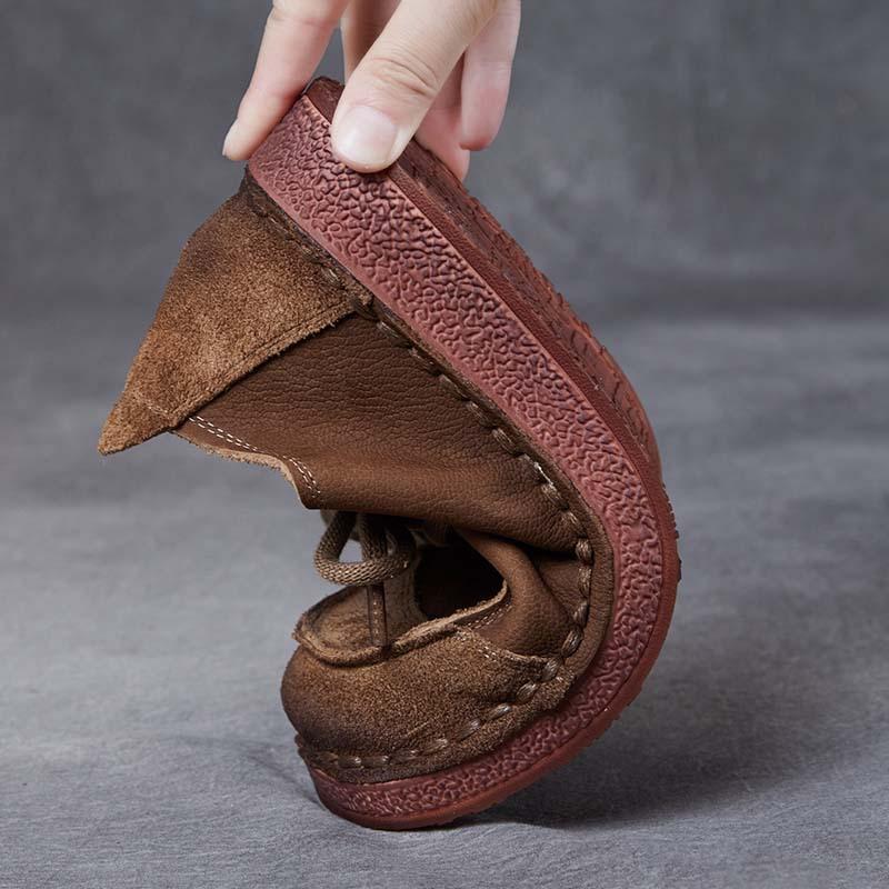 Take a Spring and Autumn New Fashion Color Matching Retro Soft-soled Women's Single Shoes Flat-soled Doudou Shoes First-layer Cowhide Lace-up