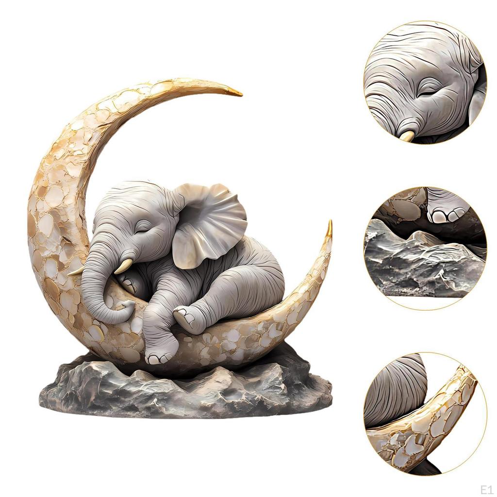 Figurine Elephant Sleeping On The Moon Tabletop Cute Statue Sculpture for Office Living Room Guest