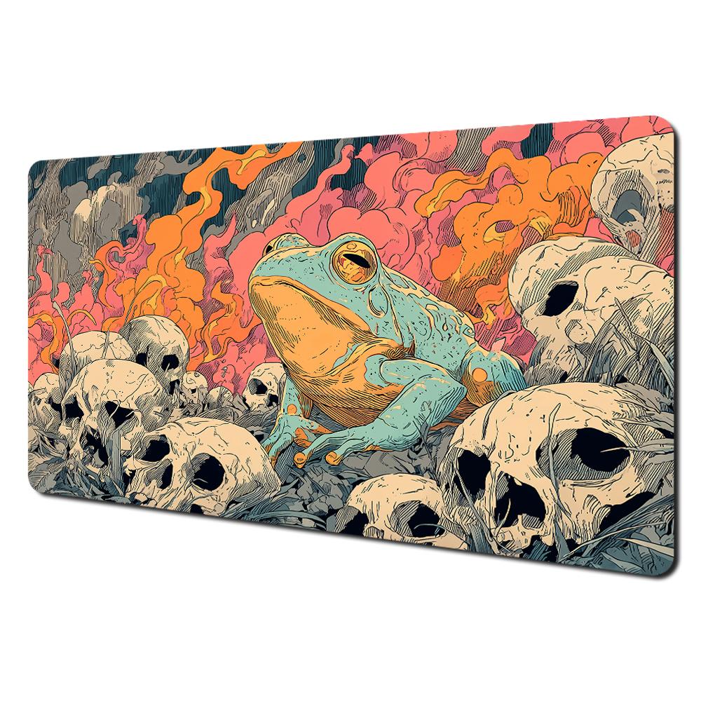 Dark Fantasy Frog Skulls Pink Leaves Gaming Mouse Pad Large Extended Desk Mat Smooth NonSlip Base for Gamer