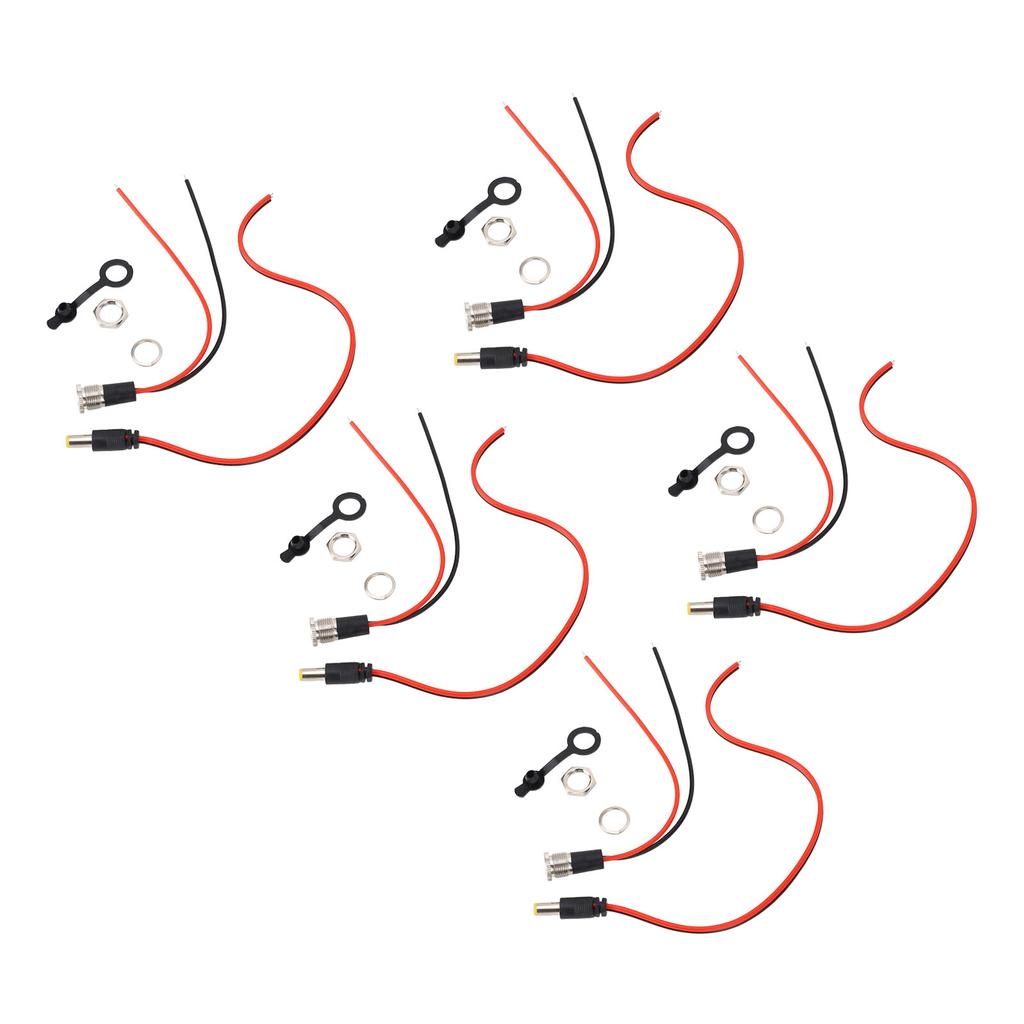 5 Sets 5.5x2.1mm 10A Power Jack Cord Socket Threaded Female Mount Connector Wire Adapter with Waterp