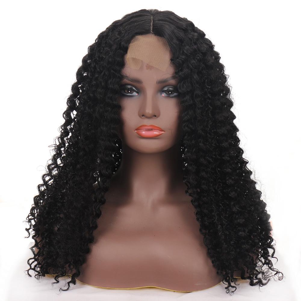 

Bybrana Черный вьющийся парик средней длины из мягкого термостойкого волокна со средней частью из синтетического волокна на каждый день