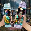 1PC Black Girl Galaxy Colorful Portrait Print 750ml Color Plastic Sports Water Bottle Leakproof Flip Straw Lid Suitable for Sports Office Home Use