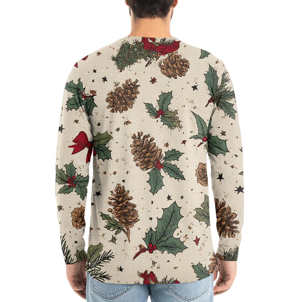 Men's Fashion Printed Round Neck Long Sleeve Bottoming Shirt Top