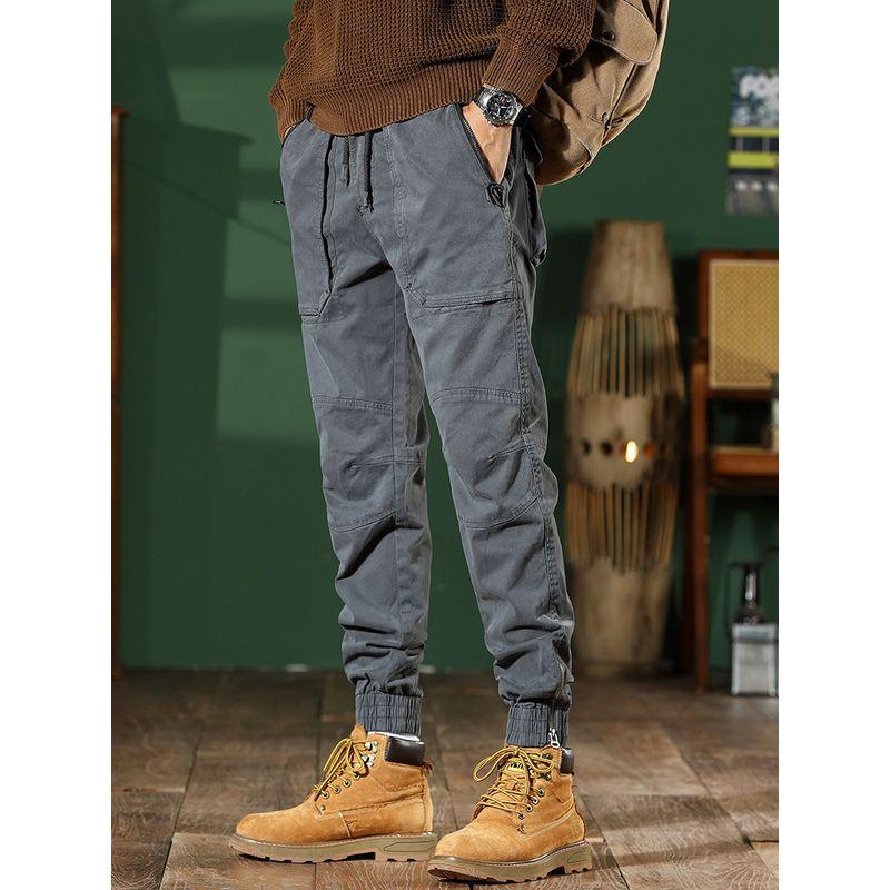Men's Slim-Fit Camouflage Cargo Pants with Drawstring, Harem Style, Spring and Autumn Trendy Outdoor American Casual Long Pants