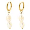 14K Gold Barockperlen Ohrringe - Damen Geometrischer Edelstahl Süßwasserperlen Anhänger